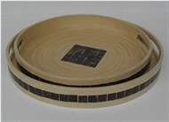 set of 2 round trays with coconut inlay