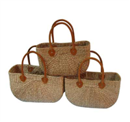 Vietnam Water hyacinth bag with leather handles Set 3