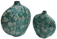 set of 2 low vases with eggshell