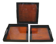 set of 3 square trays with hole handles	