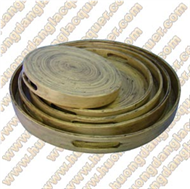 set of 5 bamboo round trays