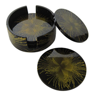 set of 4 round coasters in holder