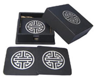 triangular box with 6 coasters