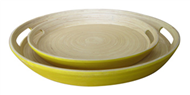 Bamboo tray set 2 with lacquer painting outside, natural bamboo inside