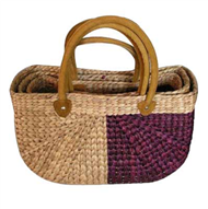 Vietnam Water hyacinth bag with leather handles Set 3