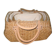 Vietnam Water hyacinth bag with leather handles Set 3