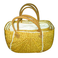 Vietnam Water hyacinth bag with leather handles Set 3