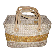 Vietnam Water hyacinth bag with leather handles Set 2