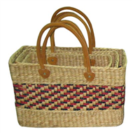 Vietnam Water hyacinth bag with leather handles Set 3