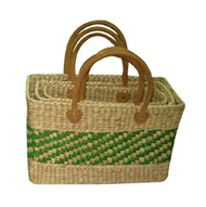 Vietnam Water hyacinth bag with leather handles Set 3