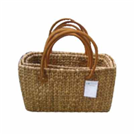 Vietnam Water hyacinth bag with leather handles Set 3