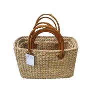 Vietnam Water hyacinth bag with leather handles Set 3