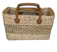 Vietnam Water hyacinth bag with leatherete handles Set 2