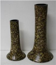 set of 2 vases with incrusted bamboo