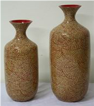 set of 2 vases with incrusted bamboo