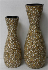 set of 2 vases with incrusted bamboo