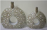 set of 2 vases with incrusted bamboo