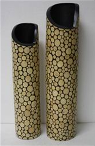 set of 2 vases with incrusted bamboo