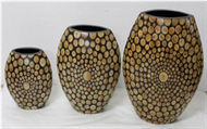 set of 3 vases with incrusted bamboo