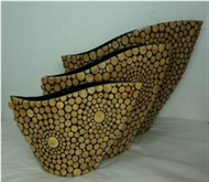 set of 3 vases with incrusted bamboo